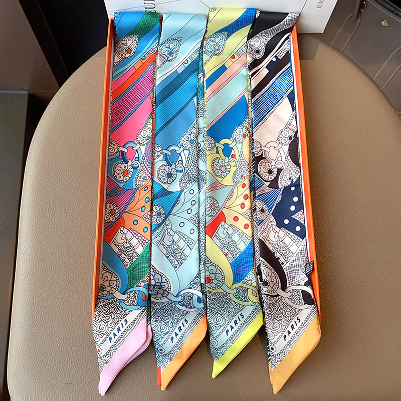 Brand Designer Women Silk Scarf Luxury Scarf Lady Skinny Bag Scarves Neckerchief Fashion Hair Headband Ribbon Size 5x90cm