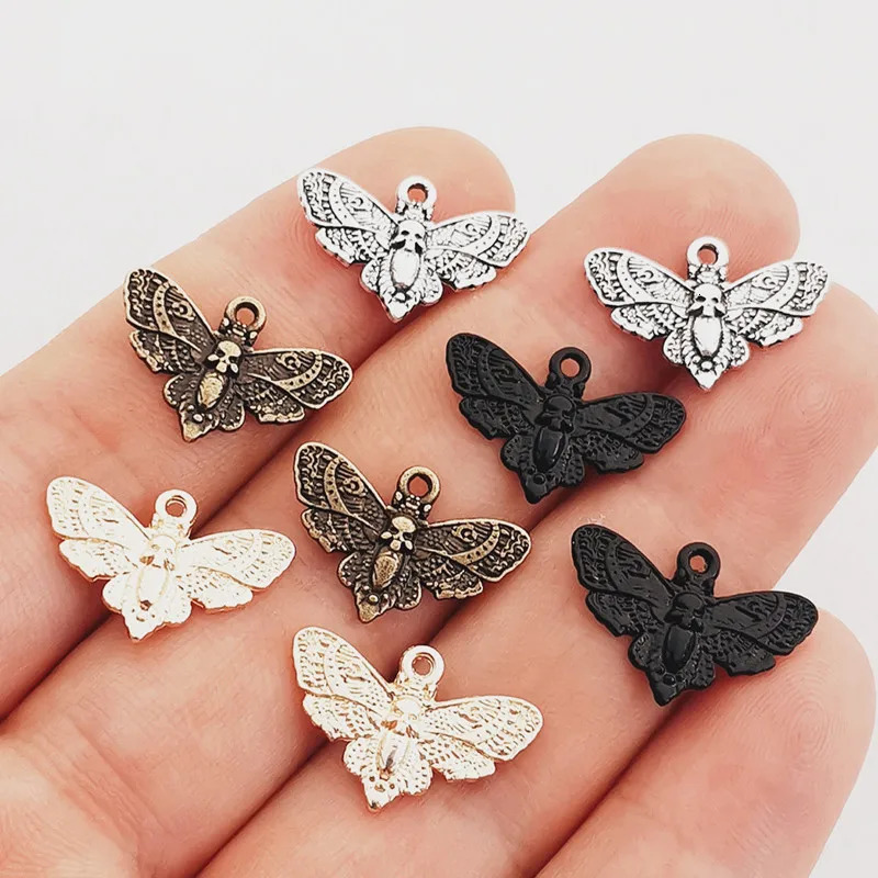 JINDINSP 20pcs 20*13mm Accessories Animal Moth Skull Moth Charms Pendant For Jewelry Making DIY Jewelry Findings 250609