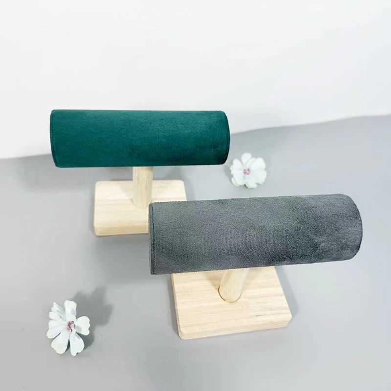 1pc Velvet Display Stand With Wooden Base Bangle Necklace HaiRBands Jewelry Storage Rack Counter Showcase Props Z250616