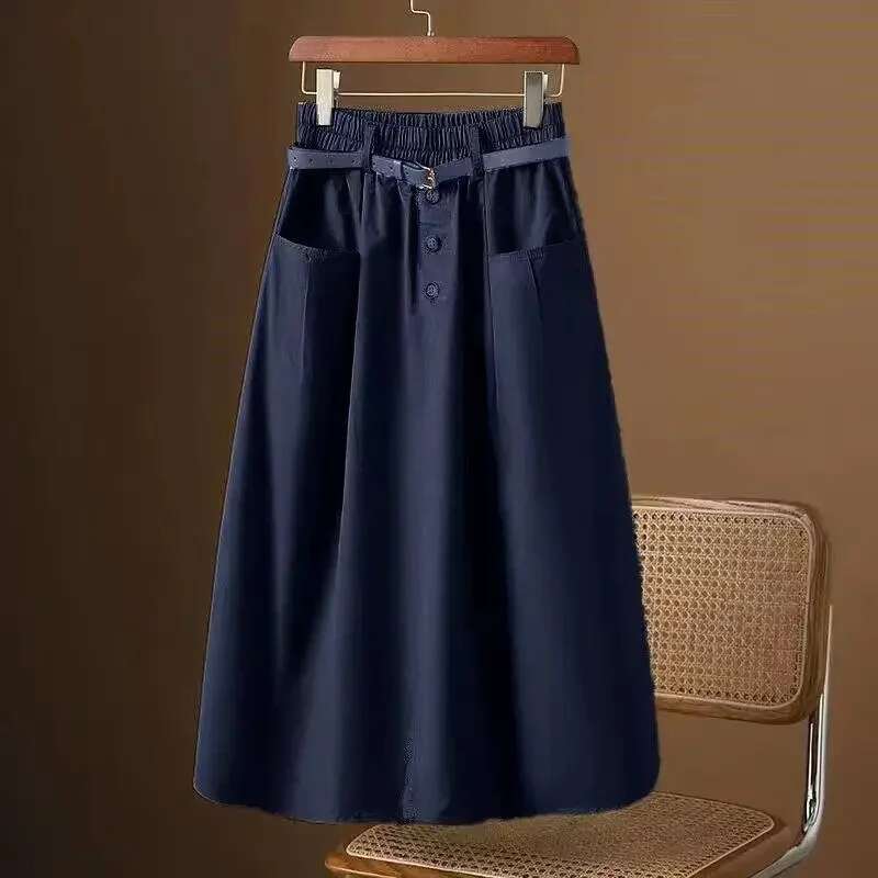 With Pocket Womens Skirt A Line To Knees Length Female Skirts Modest Korean Style Offer Original Hot Cheap 2024 Trend Premium
