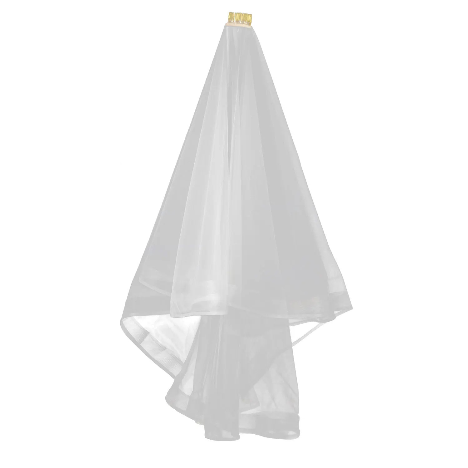 V609 Elegant Bridal White Veil for Wedding Dress One-Layer Tulle Pencil Edge Brides Fingertip Veil with Hair Comb 250610
