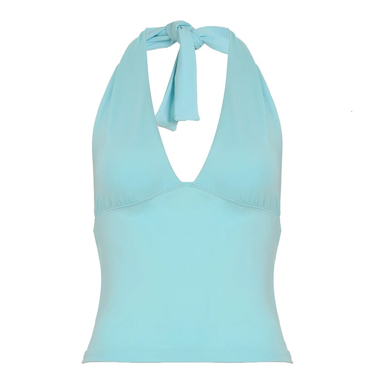 Simple Basic V-Neck Sexy Women Halter Tanks Summer All-Match Fashion Slim Fit Blouses Chic Trendy 250614