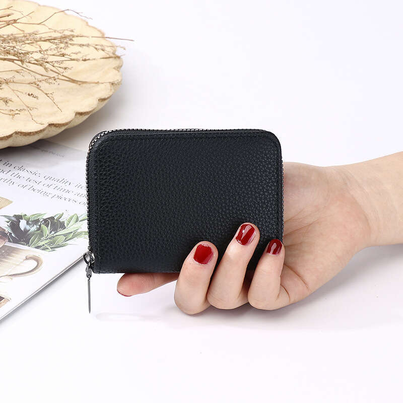 Lychee Pattern Multi-Card ID Slot Large Capacity Bank Holder Simple Compact Card Case Coin Purse