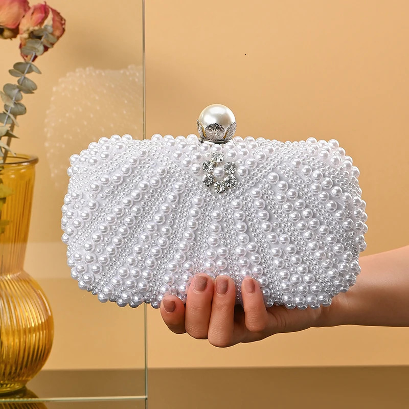 Womens Clutch Luxury Pearl Dinner Bag Single Shoulder Evening Full Beaded Handbag for Wedding Parties Prom 250614