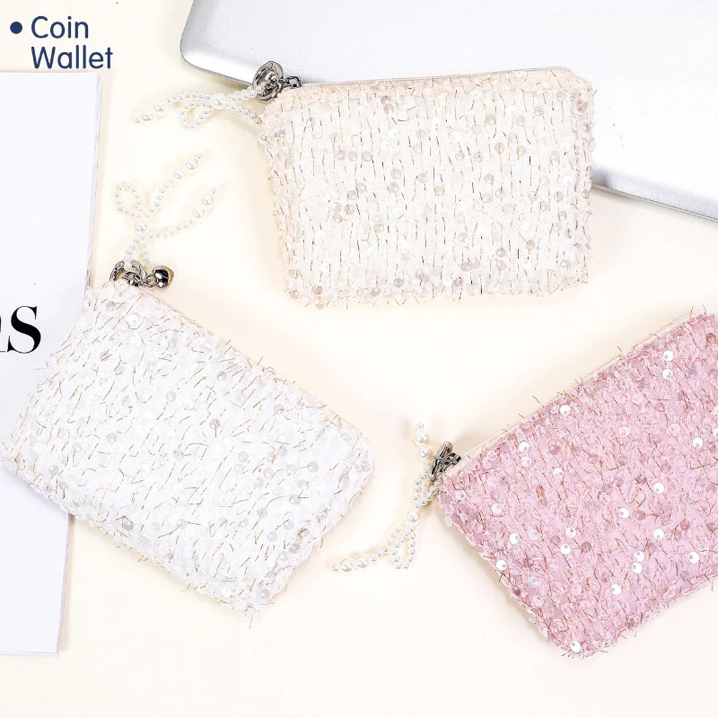 1 Piece Women Fashion Elegant Coin Purse Glitter Sequin Chic Earphone Lipstick Zipper Bag Portable Phone Kpop Pocard Bag 250614