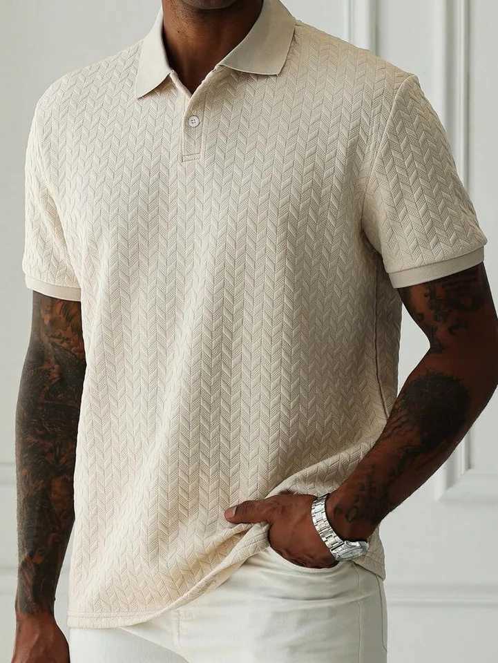 Mens Jacquard Polo Shirt Solid Color Lapel Short-Sleeved Polyester Blend Spring and Autumn Sports Casual Clothes Are Hot Mens Wear W250616