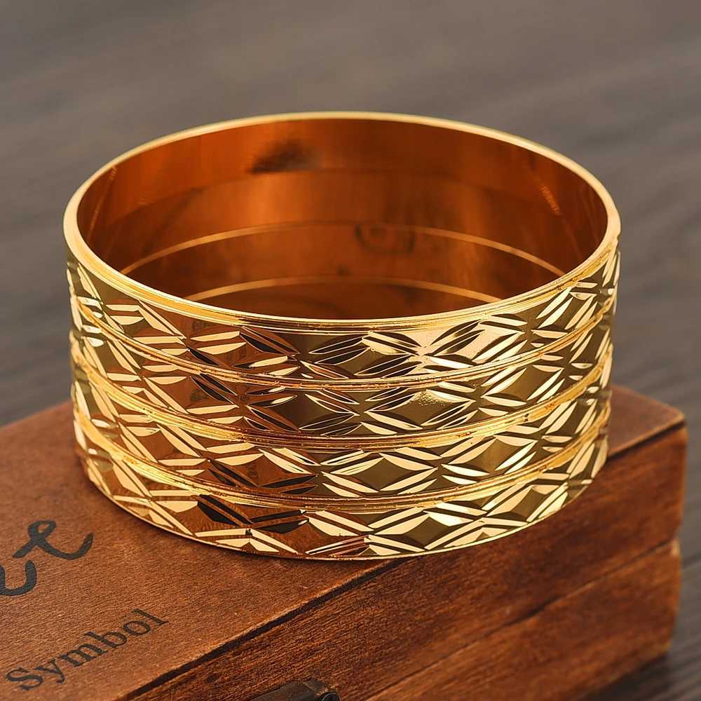 24k 65MM Dubai Wedding Bangles For Women Ethiopian Jewelry Gold Color Indian Bangles Women BirtHDay Jewelry Gifts Z250616