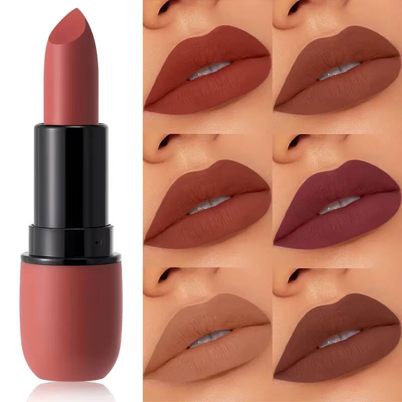 Nude Brown Matte Lipstick Makeup Waterproof Lasting Cosmetics Sexy Purple Red Velvet Lipsticks Tinted Non-stick Cup Lip Stick happy