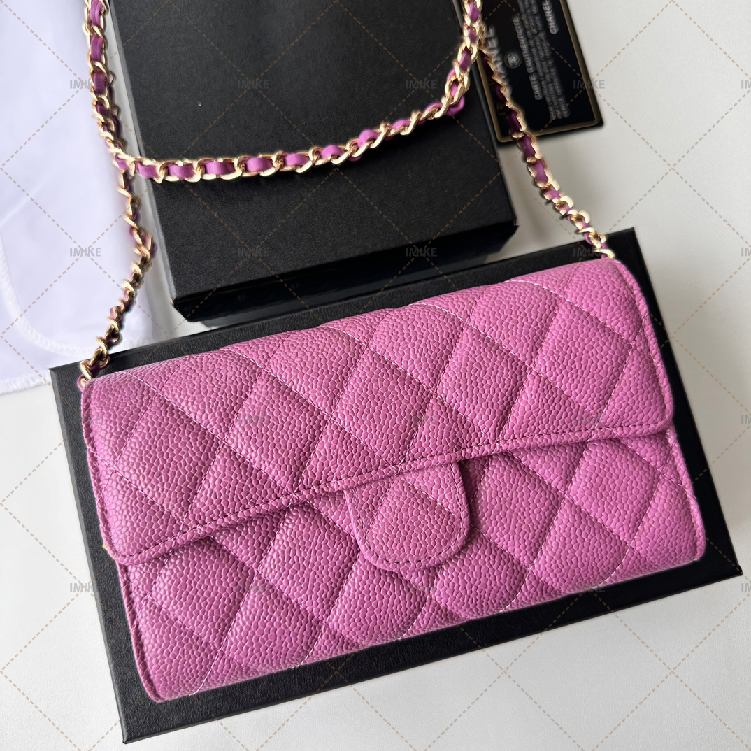 Card bag Mini bag wallet Long caviar bag Chain bag Women's shoulder crossbody bag with gift box