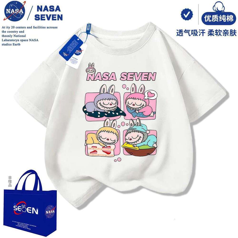 NASA Cartoon T-Shirt Short Boys and Girls Summer New Labubu Half Sleeve Casual Big Kids