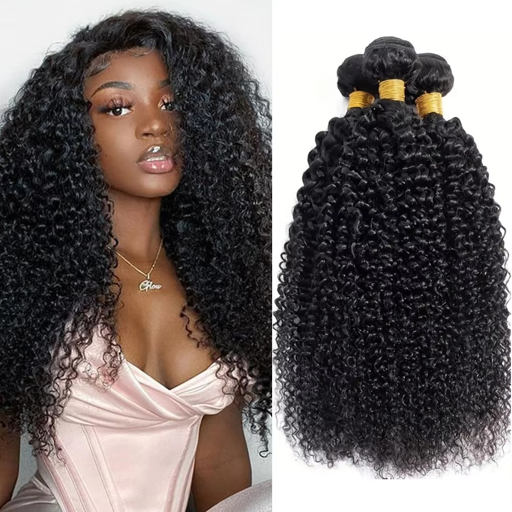 Kinky Curly Natural Hair Bundles Extensions 1/3/4 Pieces Woman Wet And Wavy Human Hair HD Closure Deep Curly Weave Bundles With Closure Mongolian Afro