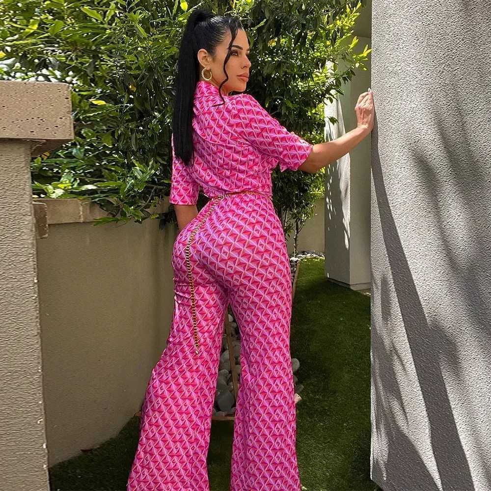 BWQ 2025 New Product Chic Tie Dye Half Sve Shirts Blouses High Waist Summer Women Wide Leg Jumpsuits Trendy OverallsXJ250616