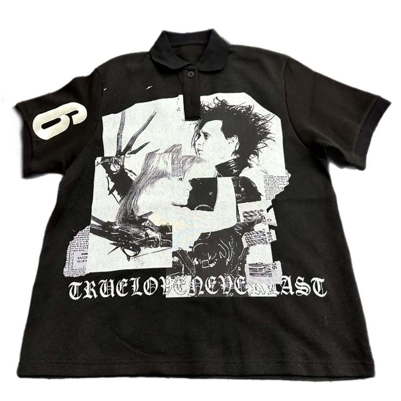 Gothic Scissorhands Edward Pattern Printed Polo Shirt Y2K Collar Cotton Oversized Personalized Hip Hop Fashion T-shirt 250614