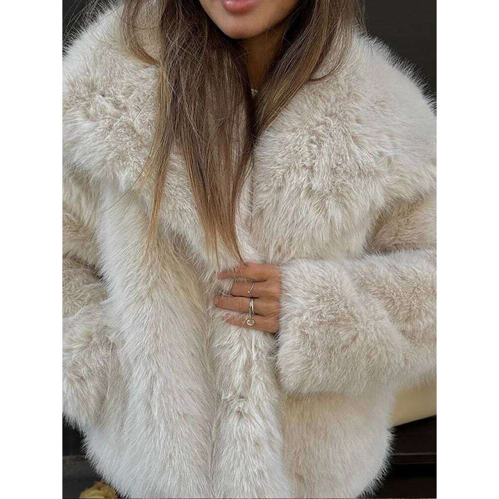 Vintage Large Lapel Faux Fur Coats Women Casual Plush Solid Hidden Button Coat Female Winter Thick Warm Chic Street Outwear