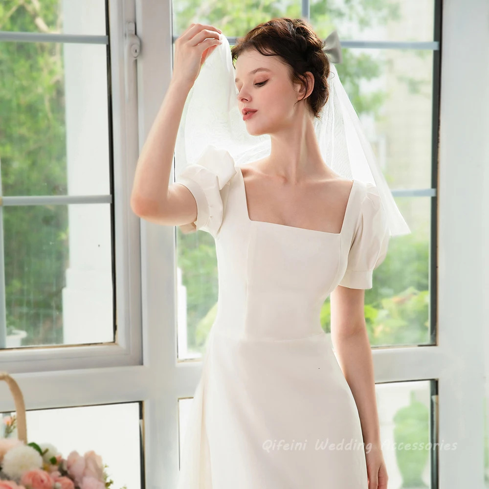 Elegant Satin Bowknot Short Bridal Veils Soft Tulle Shoulder Length Wedding Veil with Comb 250610