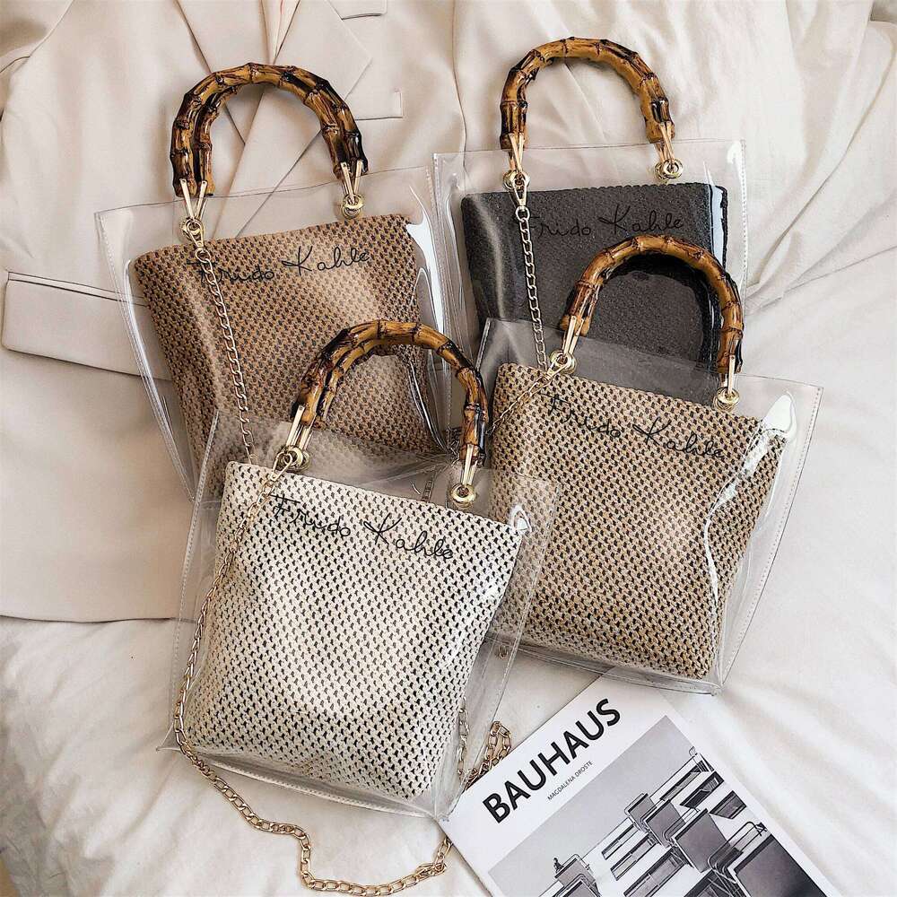 Slub Handle Transparent Bags For Women Summer Travel Shoulder Simple Crossbody Handbags Lady Beach Hand Bag