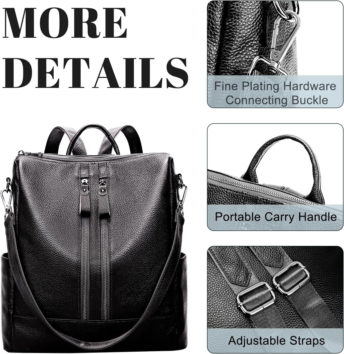 Genuine Leather Purse Women: Fashion Ladies Convertible Backpack Designer Shoulder Handbag for Travel