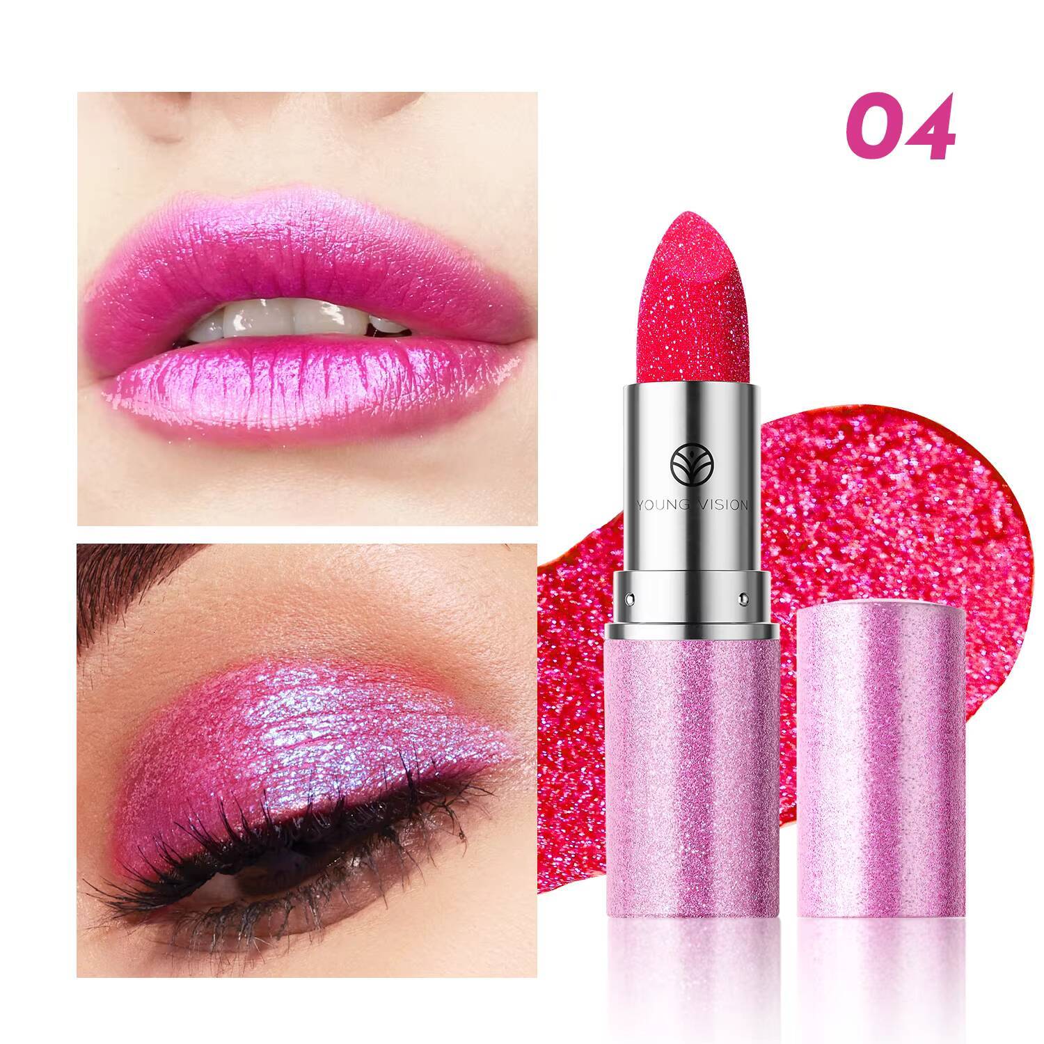 YOUNG VISION 6 colors available pearl with flash is not easy to fall temperature change lipstick color eye shadow happy