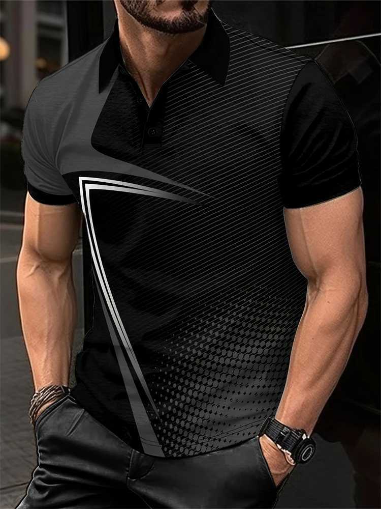 Mens Shirts Color Blocking Three-dimensional 3D Printing Mens Fashion Buttons Short-sleeved T-shirt Mens Polo Shirt Tops W250616