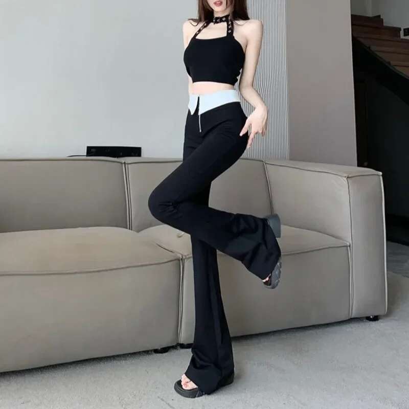 Long Slacks Pants for Women Flare Original Outfits Cotton Comfortable Stretch Elastic Classic G 90s Trends 2025 Woman Trousers