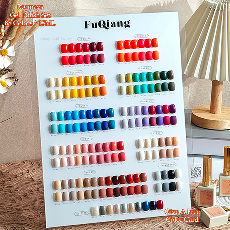 Rormays Summer Rainbow 88PCS gel nail polish Set Shiny Salon Nail Set gel Color UV LED Semi permanent Varnish Nail Enamel Primer Finish Wholesale Fact