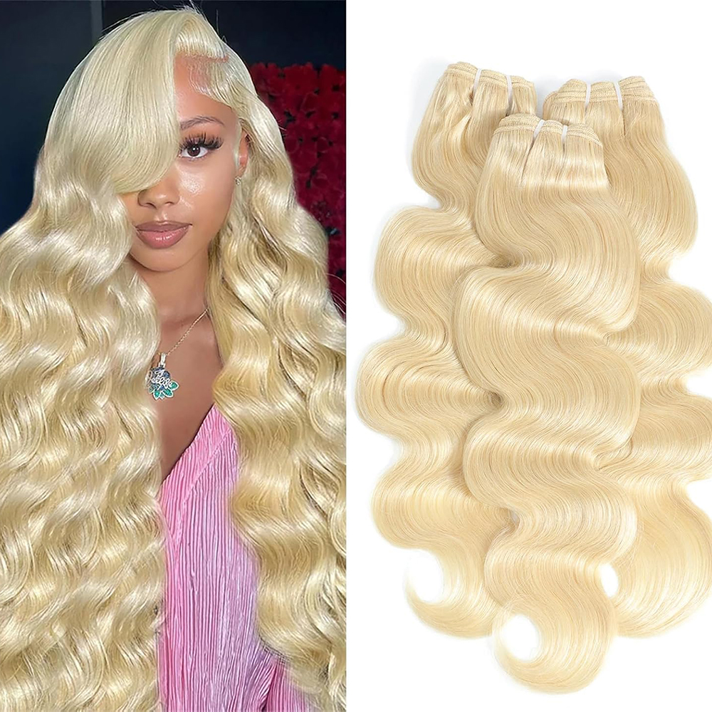 613 Bundles Blonde Human Hair Single Bundle 12-28 inch 3 Bundles Body Wave 100% Unprocessed 10A Brazilian Virgin 613 Human Hair Bundles 100g per bundl