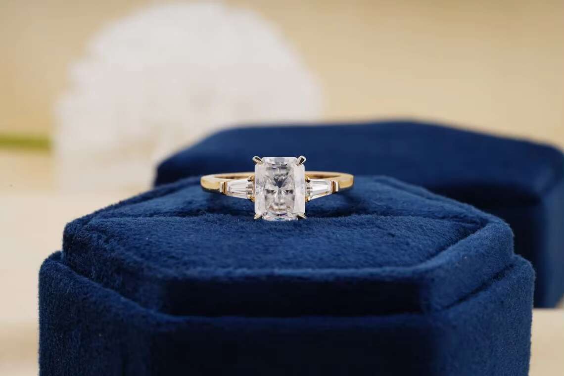 Fine Jewelry Womens Elegant Baguette Cut Moissanite Diamond Rings 925 Sterling Silver Rings Available for Sale