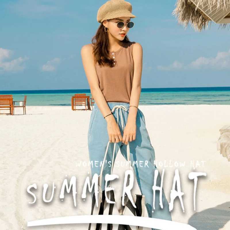 Summer octagonal hat grass hat beach duck tongue painter hat womens sunshade sun protection thin design Korean version M250616