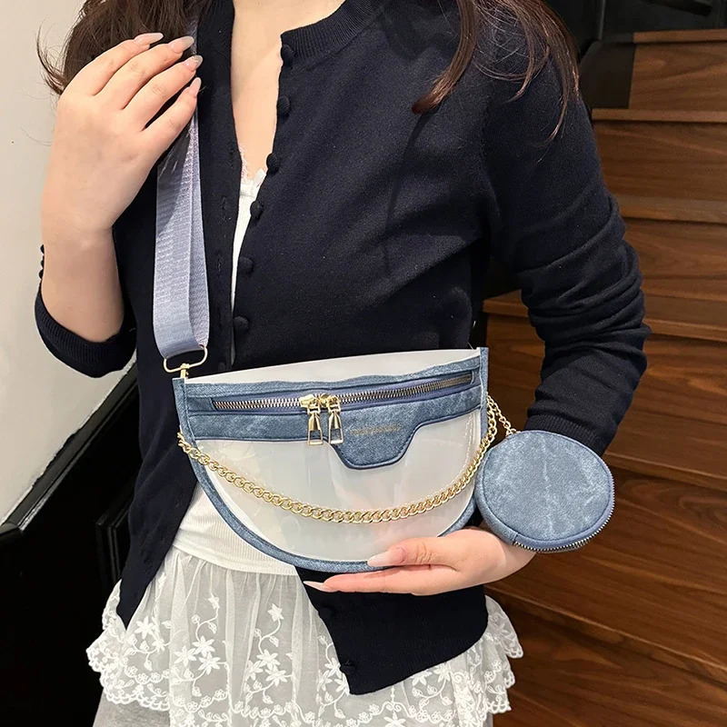 Chain Waist Bag Fashion Jelly High Quality PVC Waterproof Handbag Designer Saddle Crossbody Chest Hip Purse 250614