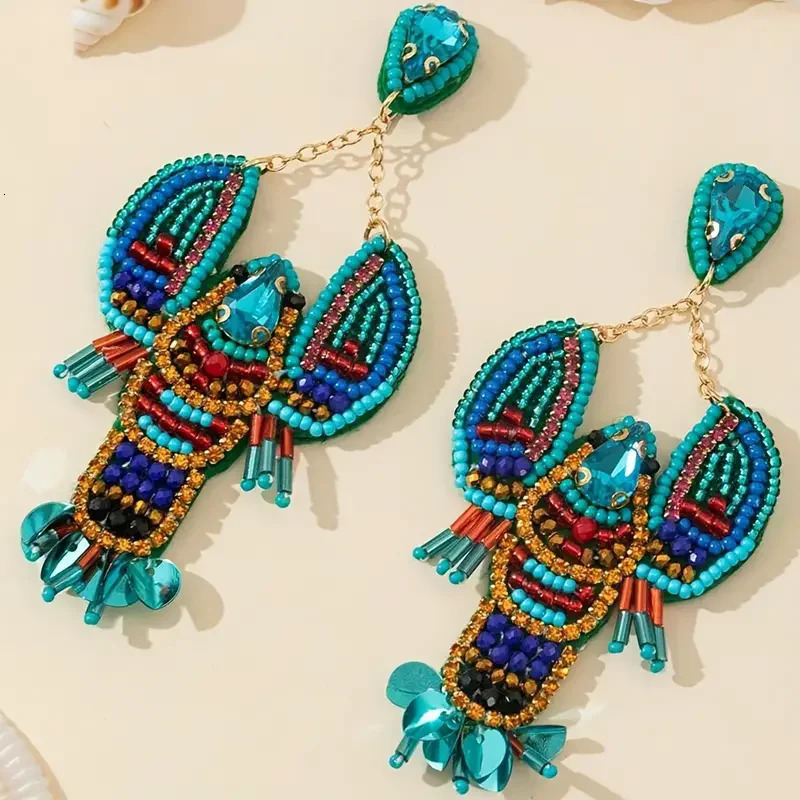 Dvacaman Handmade Beaded Lobster EarringsBoho Seed Bead EarringsBeach Vacation Party Gifts Women Accessories 250610