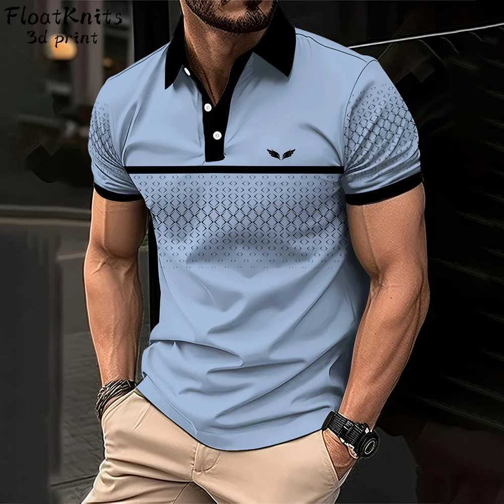 New Geometric Print Polo Shirts for Men Summer Fashion Short Sleeve Tee Business Lapel Mens Shirts New in Tops Tees Shirts W250616