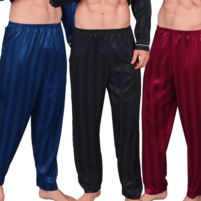 Three colors of mens pajama pants ice silk summer striped sleepwear oversized casual home Sleeping 250614