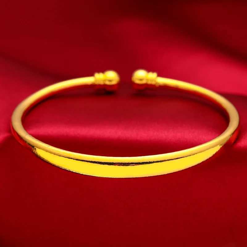 Never Fade Yellow Gold Color Stars Smooth Frosted Cuff Bangle for Women Size Adjustable High Quality Luxury Jewelry Z250616