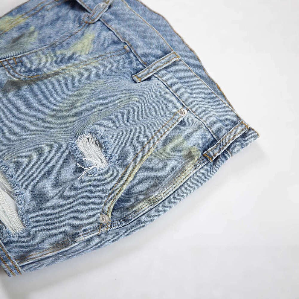 25FW American INS Style Casual Pants Loose Washed Ripped Ink Splash Logging Jeans for Men