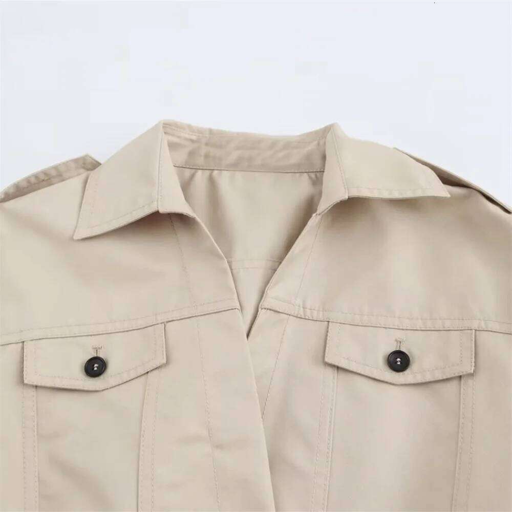 2025 Autumn New Product Women's Fashion Casual Small Collar With Belt Medium Length Windbreaker Coat