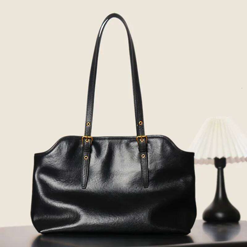 Genuine Leather Bags Ladies 2025 New Casual Tote Female Retro Mom Handbag Popular Soft Cowhide Underarm Shoulder Bag