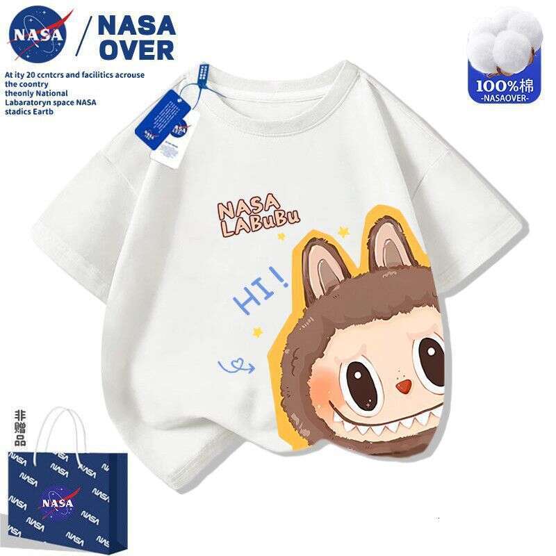 NASA Cartoon Labubu Cute Summer Children's Short Sleeve New T-Shirt Boys and Girls Fashion