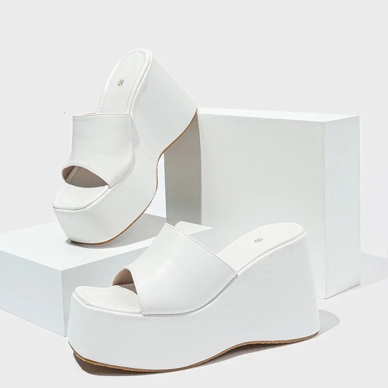Eilyken Summer Square Toe Platform Wedges Womens Slipper Shoes Fashion Thick Bottom High Heels Banquet Female Sandals 250614