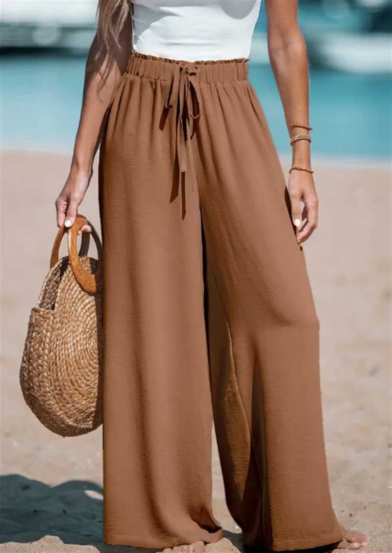 2025 New Spring Summer Baggy Pants Fashion Women Solid Oversized Drstring Wide Leg Pant Casual Office Lady Ele TrousersXJ250616
