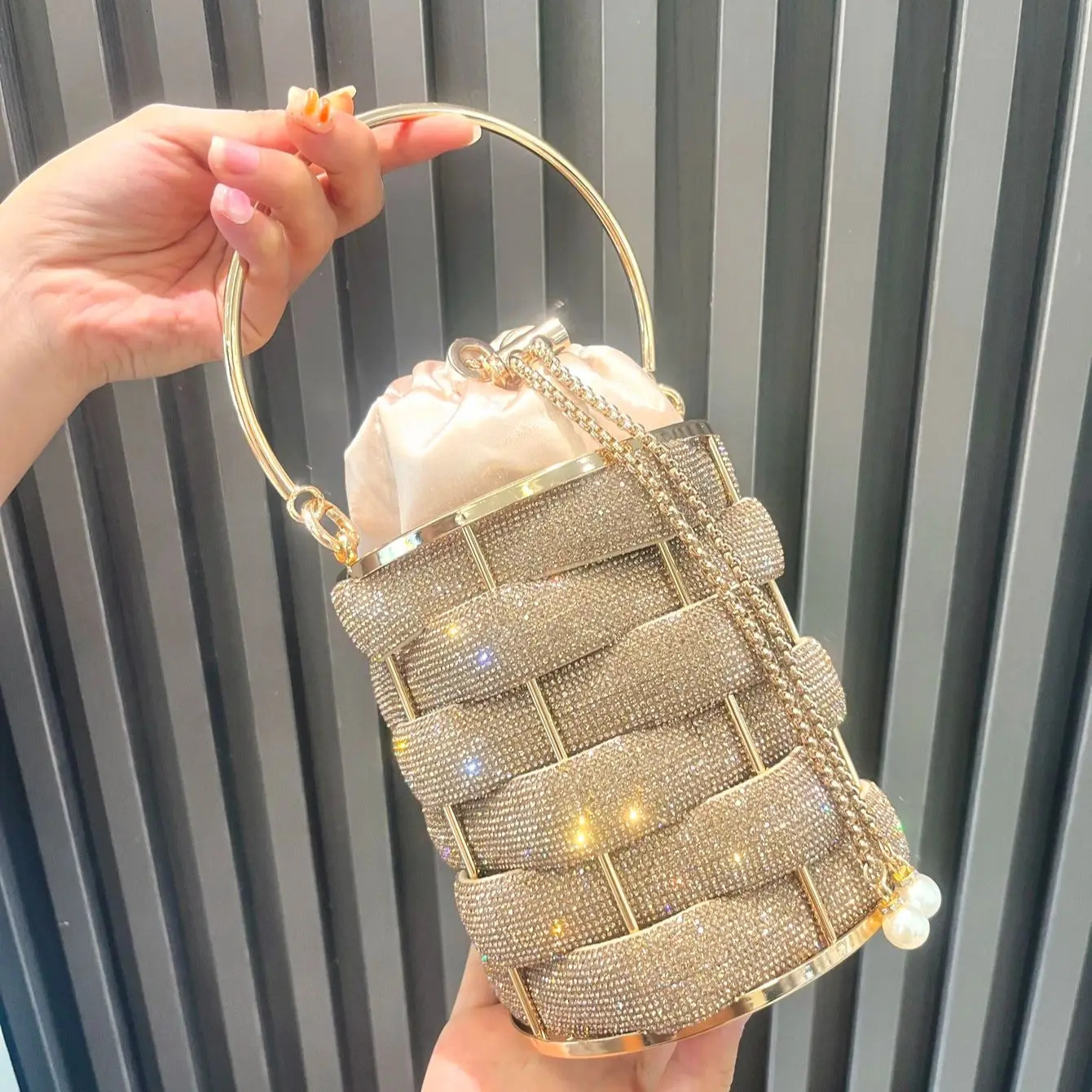 Handmade Rhinestones Evening Clutch Bag Purses and Handbag Luxury Designer Shoulder Shiny Crystal Purse Bucket Bag 250614