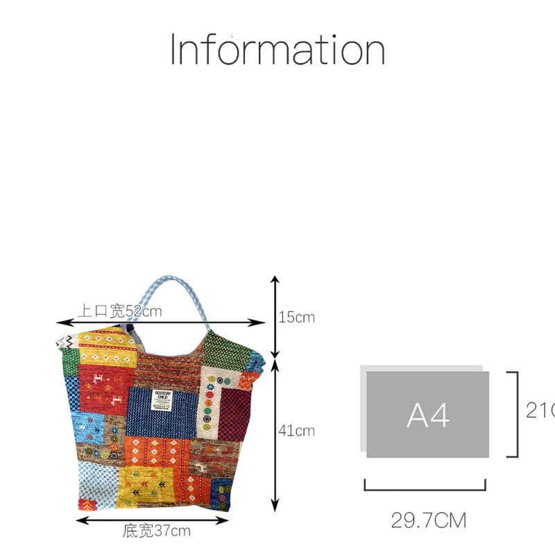 Youda Polyester Fabric Shoulder Bag Fanshion Bohemian Patchwork Style Crossbody Large Casual Capacity Shopper Tote Bags 250614