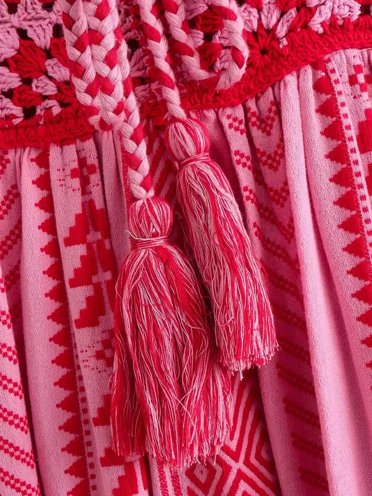 TRAFSHE Women Bohemian Midi Dress Vacation Charm Splice Knitted Vintage Strap Dress Women Vestidos Mujer 250614