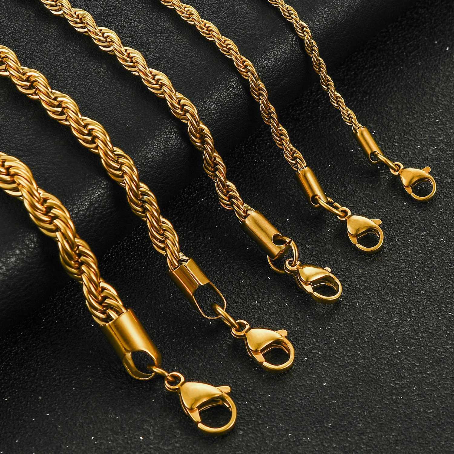 2/3/4/5/6mm Stainless Steel Twisted Rope Chain Necklace for Men Women Gold Color Plated Neck Chains Choker Metal Jewelry Gift W250616