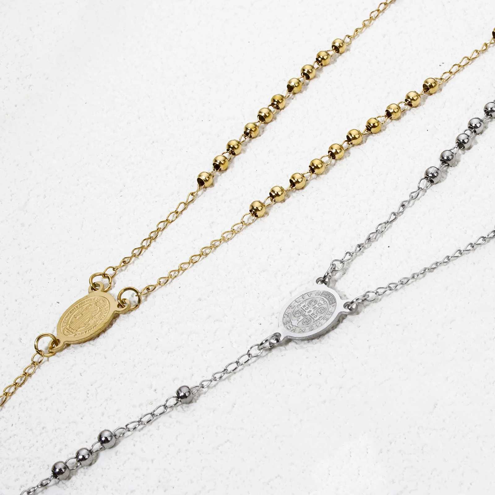 1 Piece Religious 304 Stainless Steel Prayer Beads Rosary Necklace Cross Pendant For Women Jewelry Gifts 52cm(20.5) long M250617