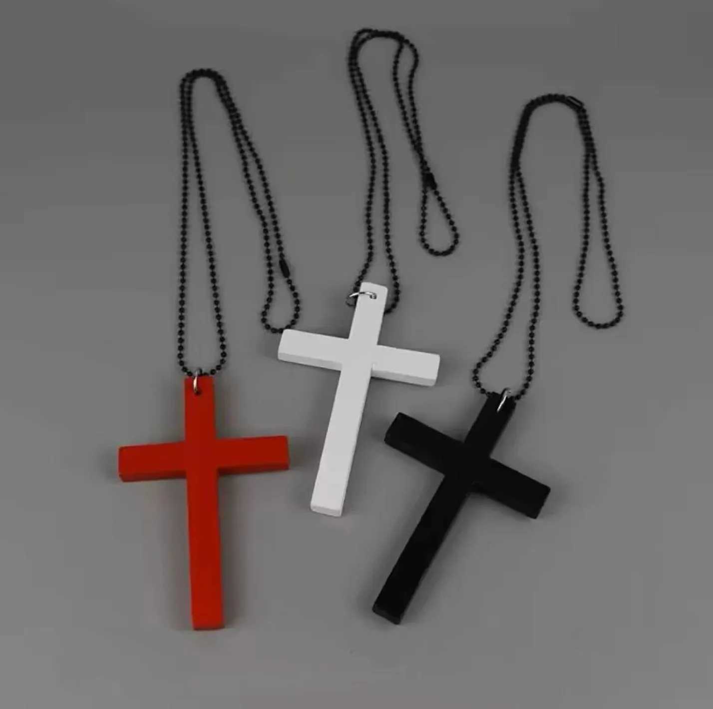 Personty Punk Train Cool Gothic Wood Cross Pendant Necklace for Women Men Vintage Hip Hop Y2k Necklace Party Jewelry Gift W250616