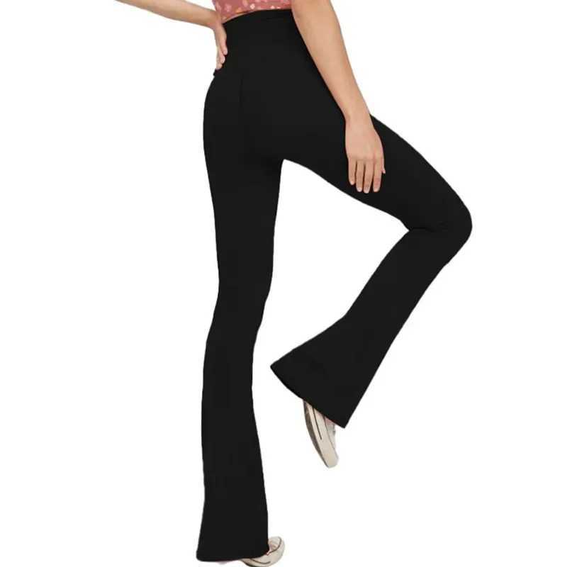 High Elastic V Waist Wide Leg Flared Pants Women Leggings High Waist Gym Workout Fashion Solid Hip Liftting Leggings Yoga PantsXJ250616