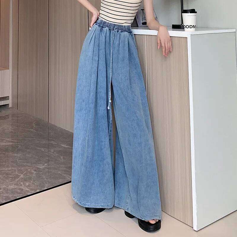 2025 Autumn New Loose-Fit Plus Size Women's Jeans Slimming Wide-Leg Ground-Length Simple Style Casual Ladies Pants
