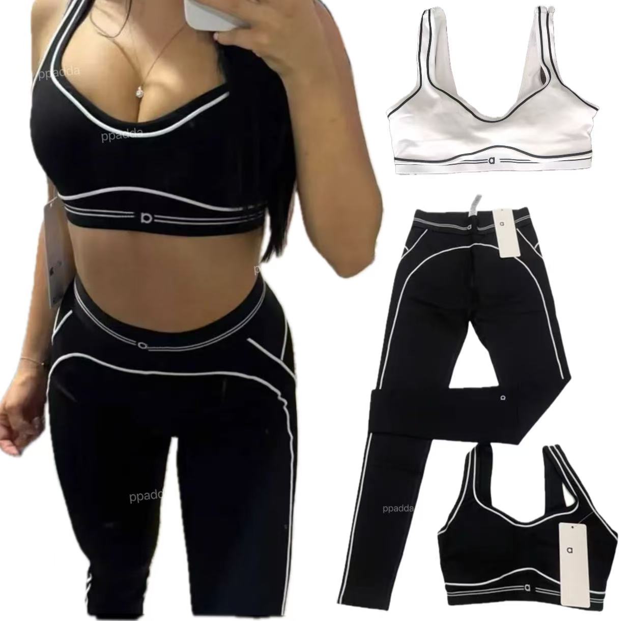 Yoga Set Seamless Tops Sports Heart Throb Bra+Leggings High End White Striped Low Back Dance Yog Outfts Summer Women bra set 5A