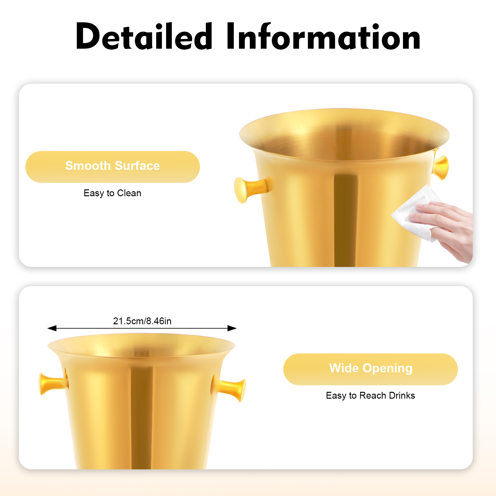 Champagne Bucket with Stand, Gold Ice Bucket Floor Standing Bar Stand Wine Cooler Gold Stainless Steel Ice Bucket Wine Bucket Champagne Chiller for BB
