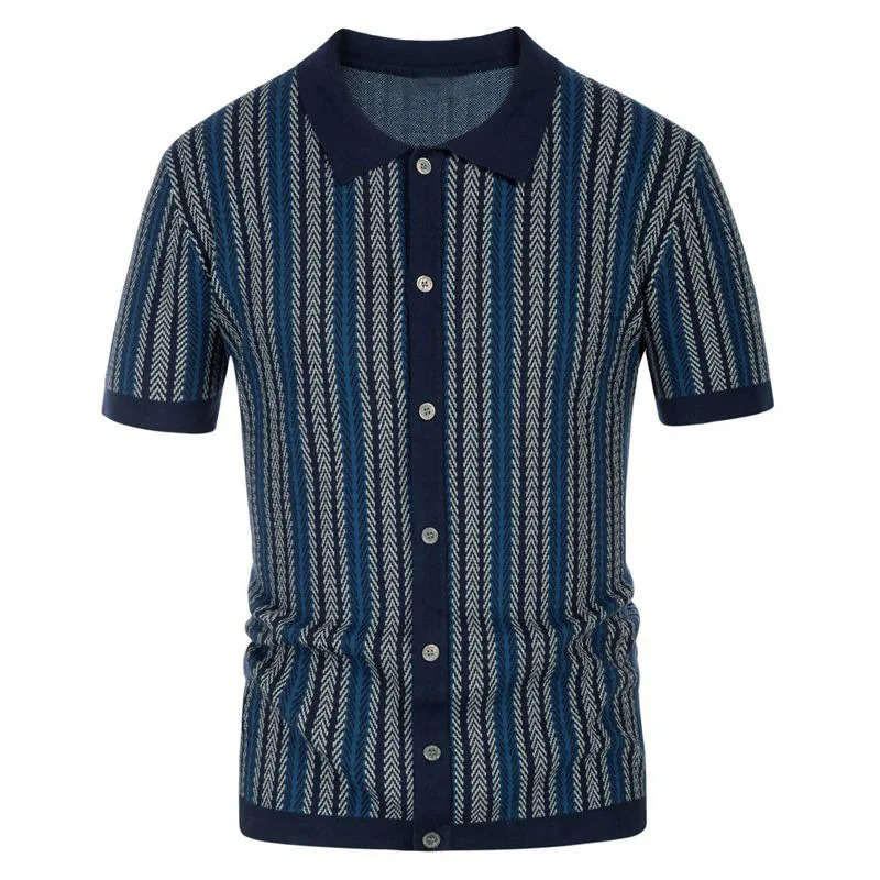 High End Jacquard Striped Polo Shirts For Men Short Sleeve Elastic Summer Quality Viscose Knitted Smart Casual Mens Shirts 250612